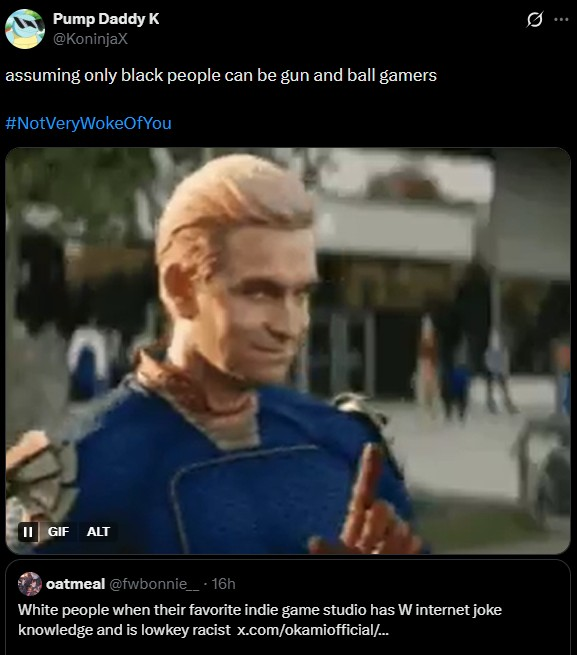 Pump Daddy K tweet about gun and ball gamers with Homelander gif
